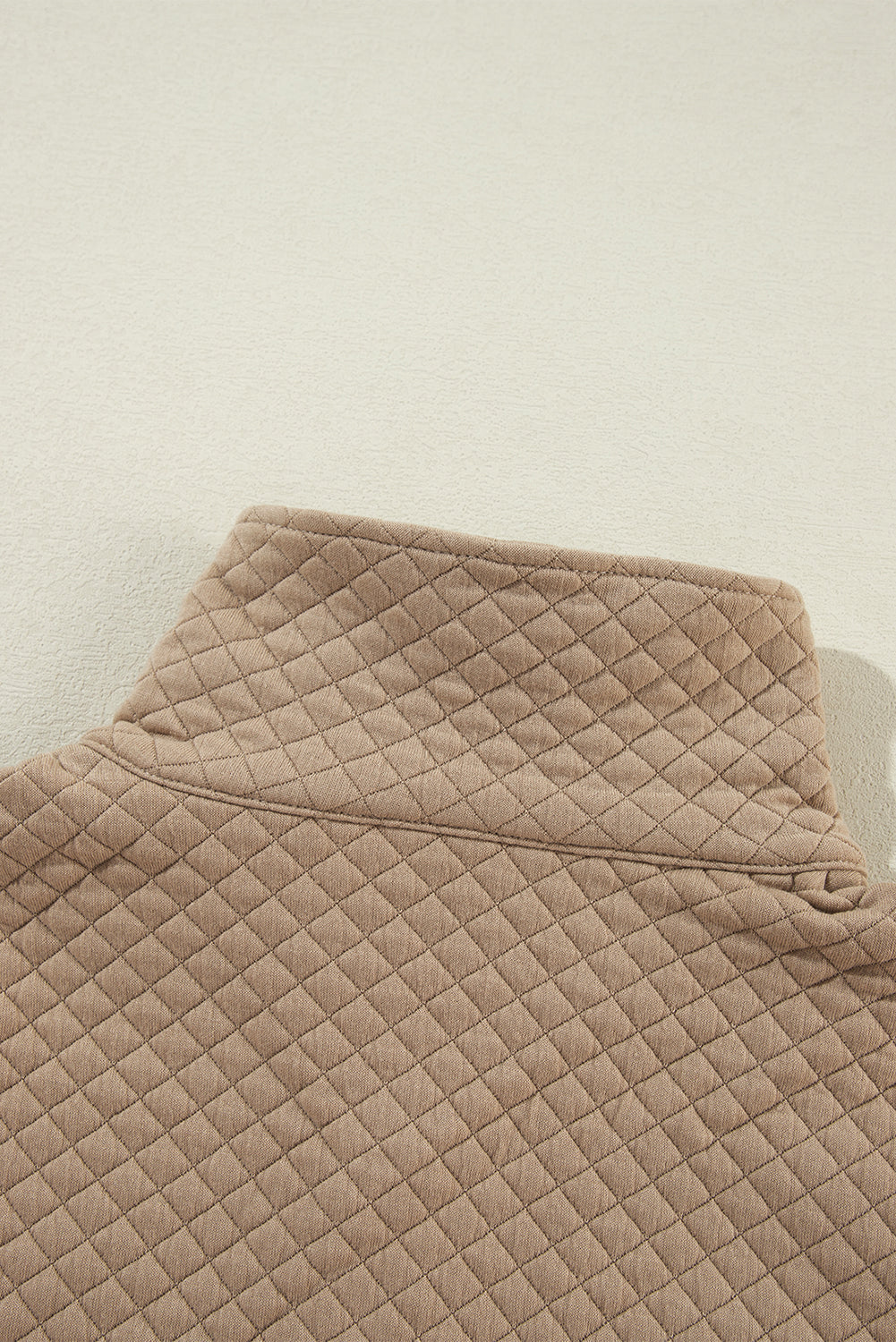 Brown Solid Color Quilted Puff Sleeve Pullover Sweatshirt