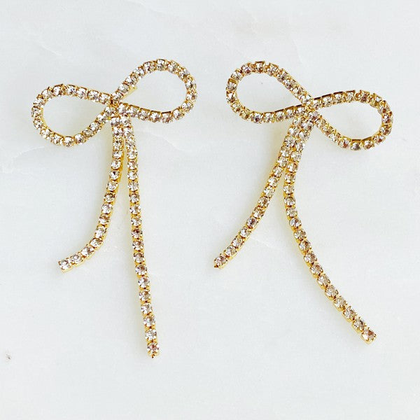 Gold Rhinestone Bow Earrings