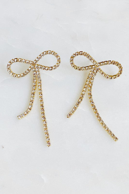 Gold Rhinestone Bow Earrings