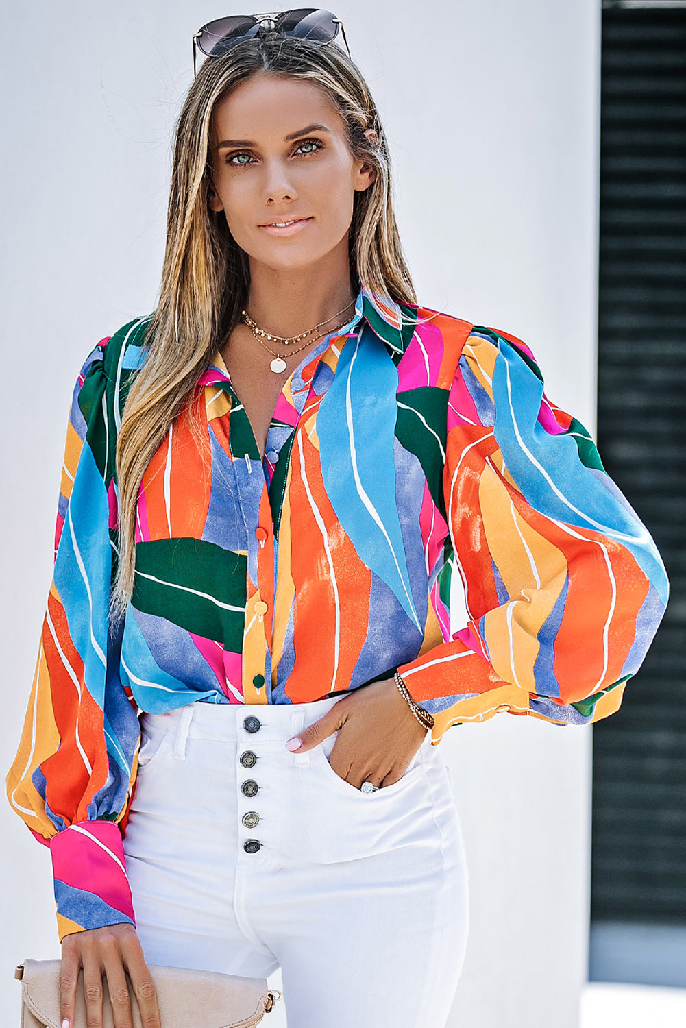 Floral Print Lantern Sleeve Shirt