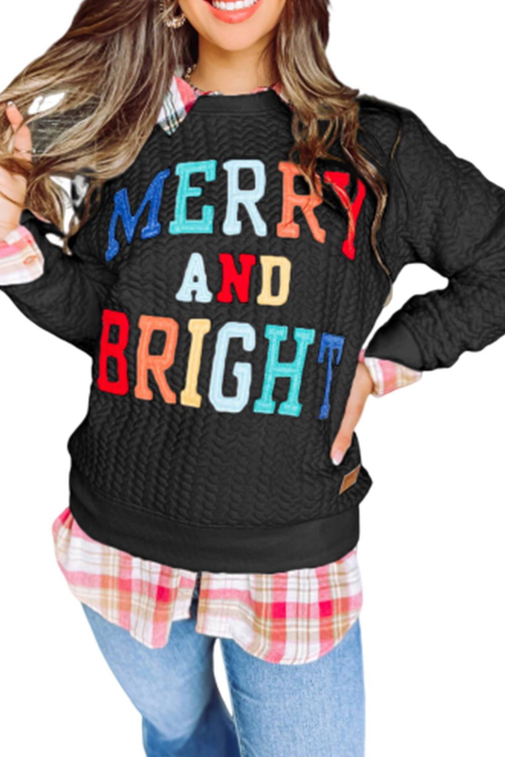 White Merry And Bright Cable Knit Pullover Sweatshirt