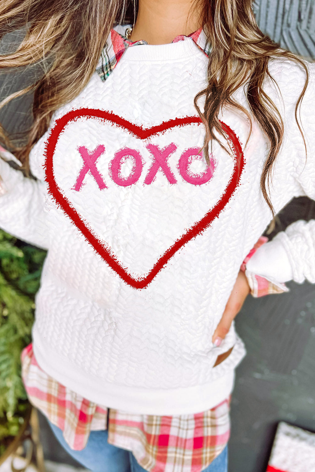 White Merry And Bright Cable Knit Pullover Sweatshirt