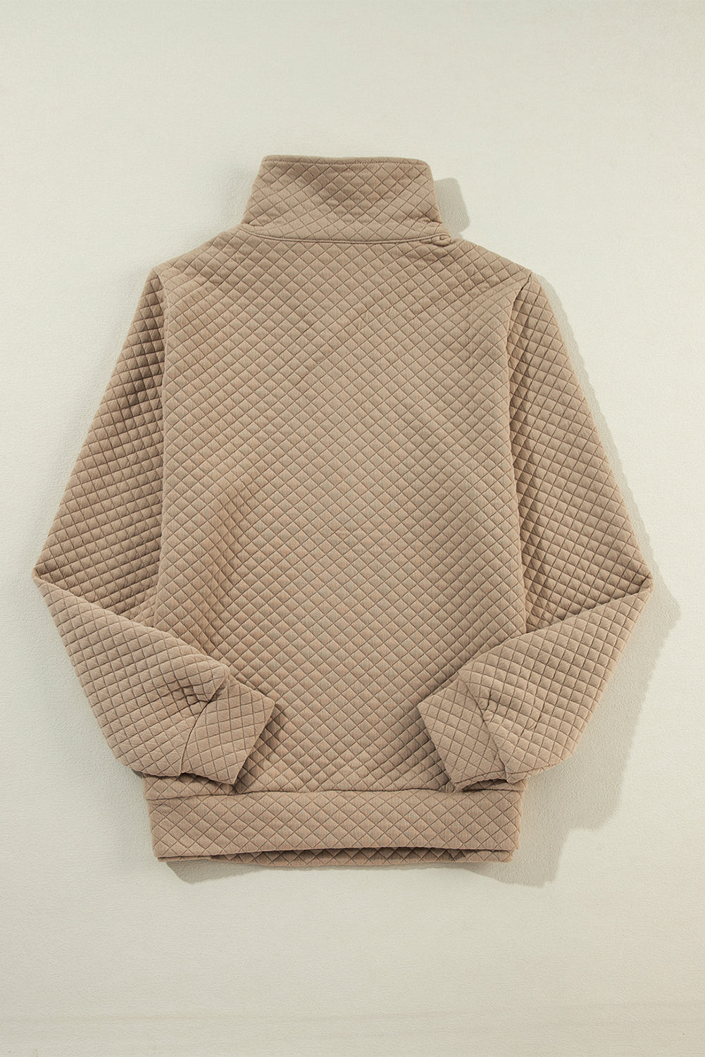 Brown Solid Color Quilted Puff Sleeve Pullover Sweatshirt