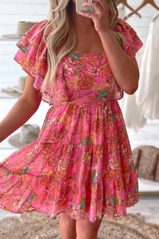 Pink Floral Tiered Dress