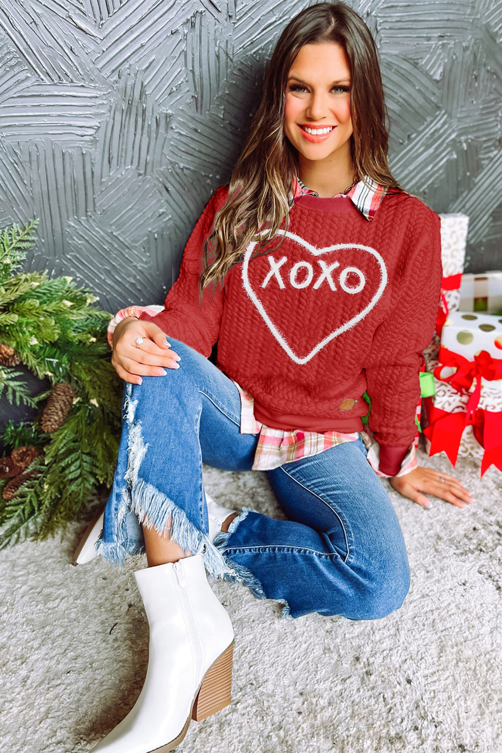 White Merry And Bright Cable Knit Pullover Sweatshirt