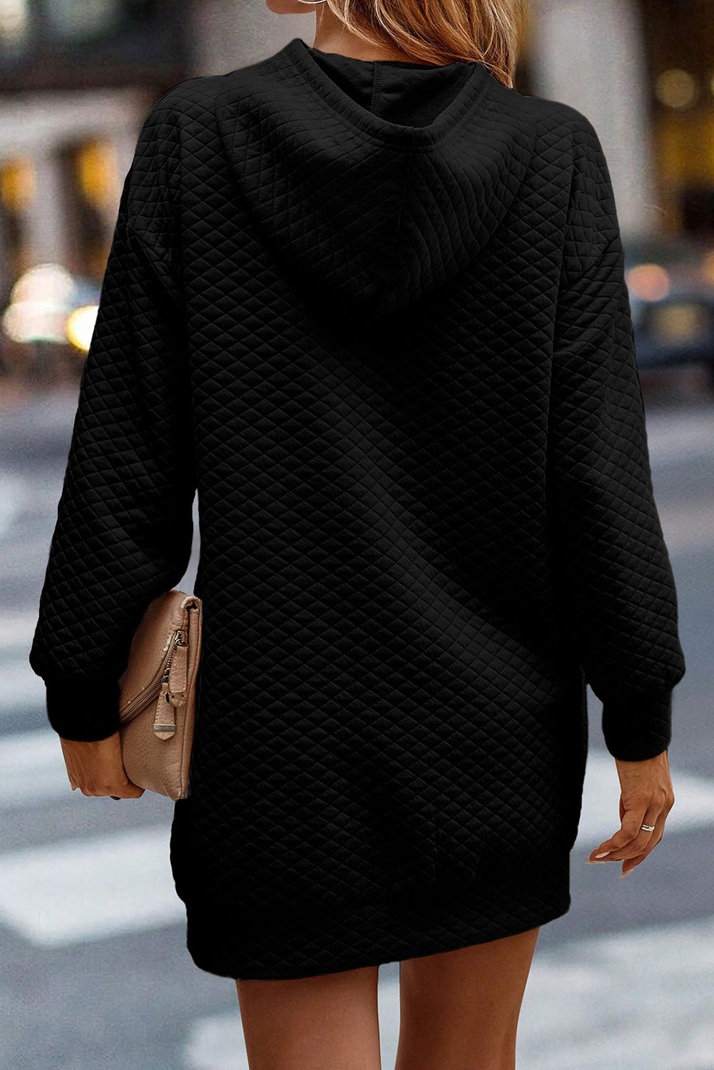 Brown Solid Color Quilted Puff Sleeve Pullover Sweatshirt