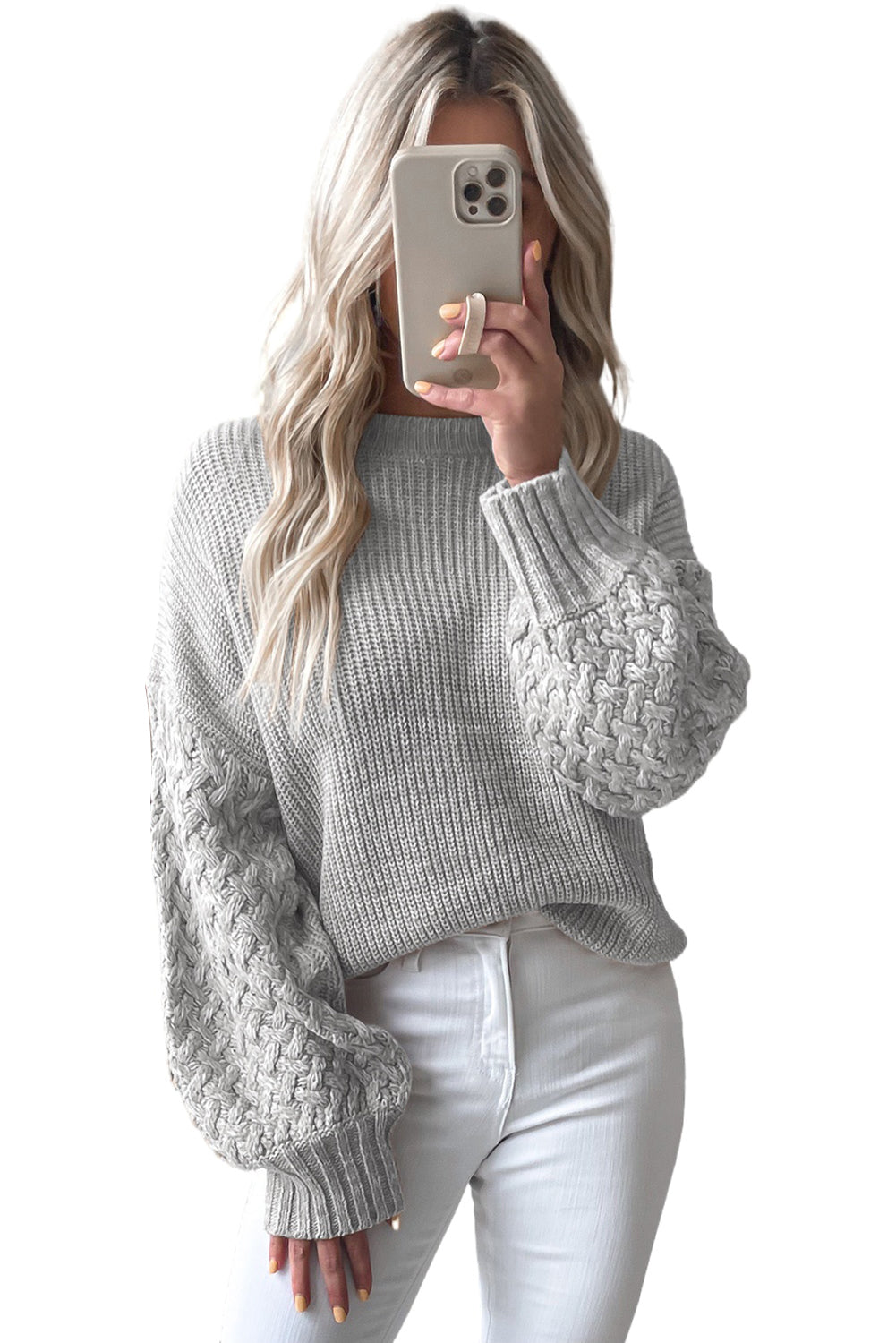 Sea Green Cable Knit Sleeve Drop Shoulder Sweater