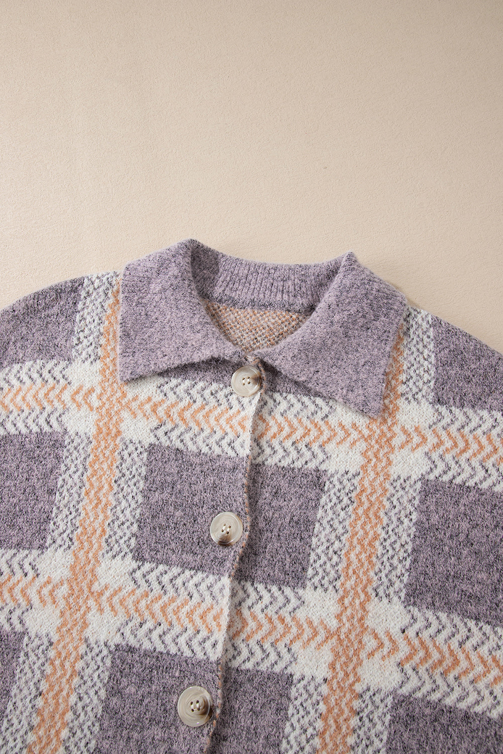 Sky Blue Fuzzy Plaid Collared Button Up Cardigan