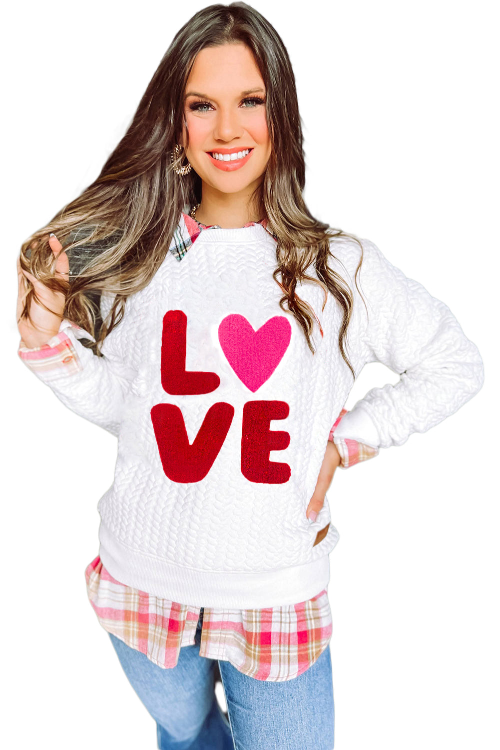 White Merry And Bright Cable Knit Pullover Sweatshirt