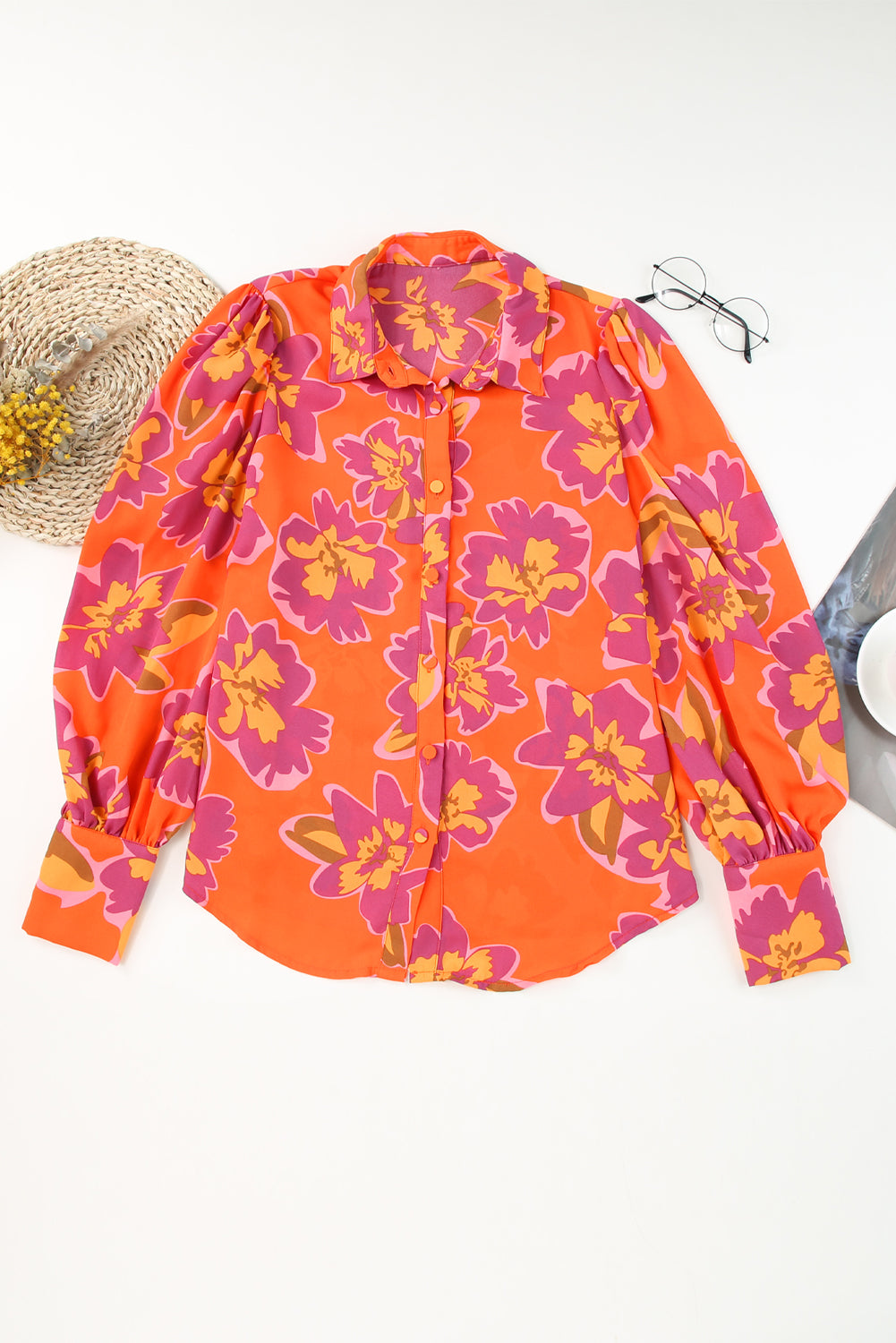 Floral Print Lantern Sleeve Shirt