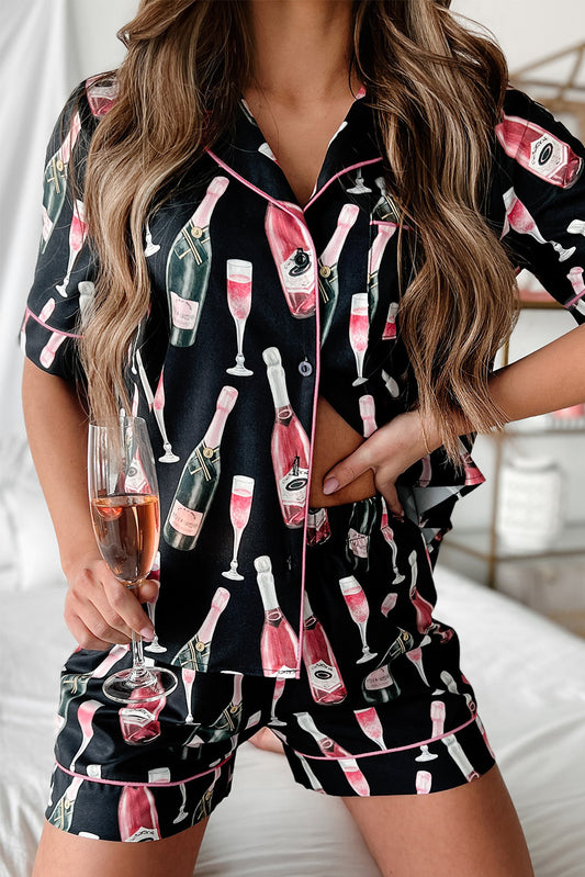 Black Champagne Party Pajamas Set