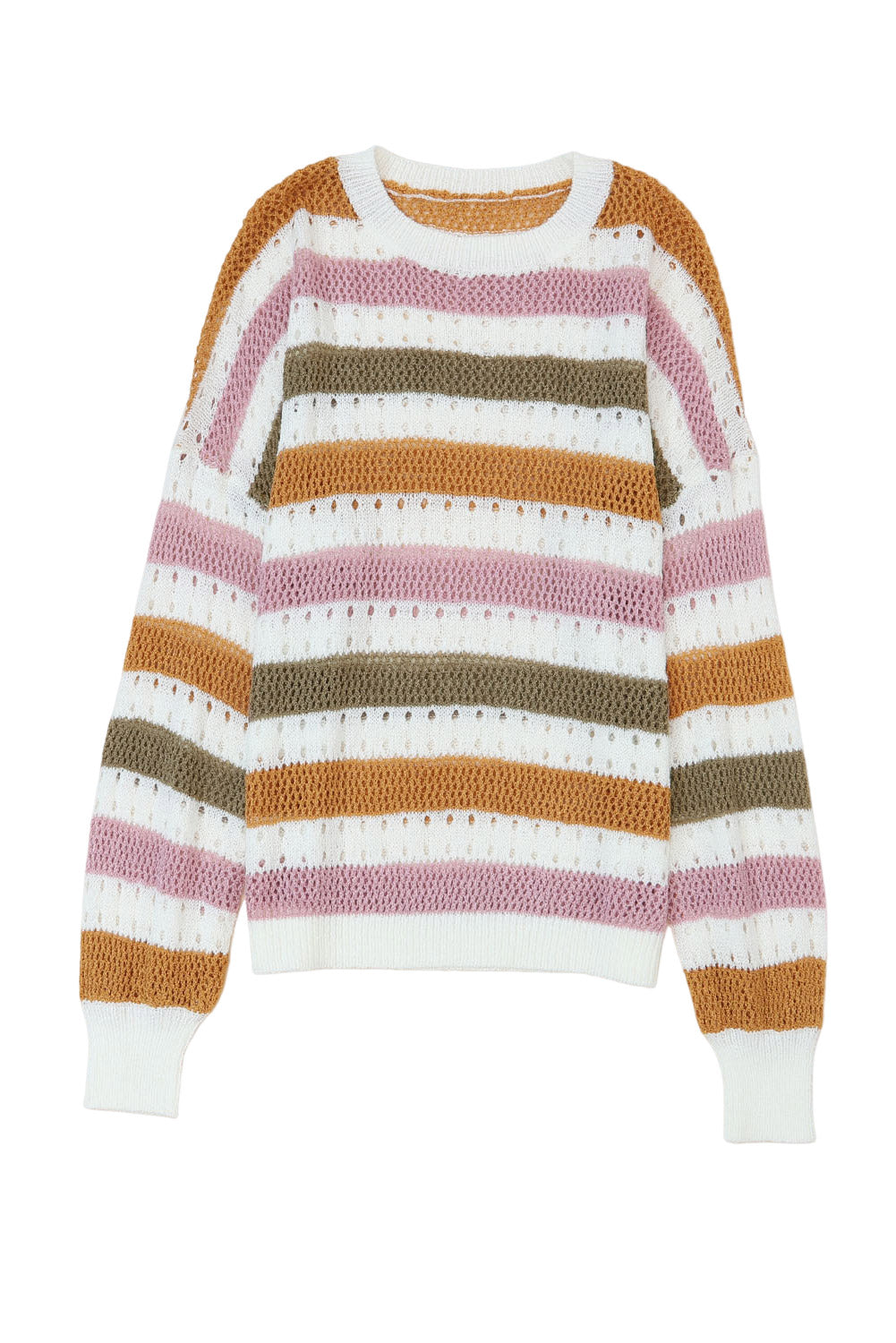 Striped Hollowed Knitted Loose Sweater