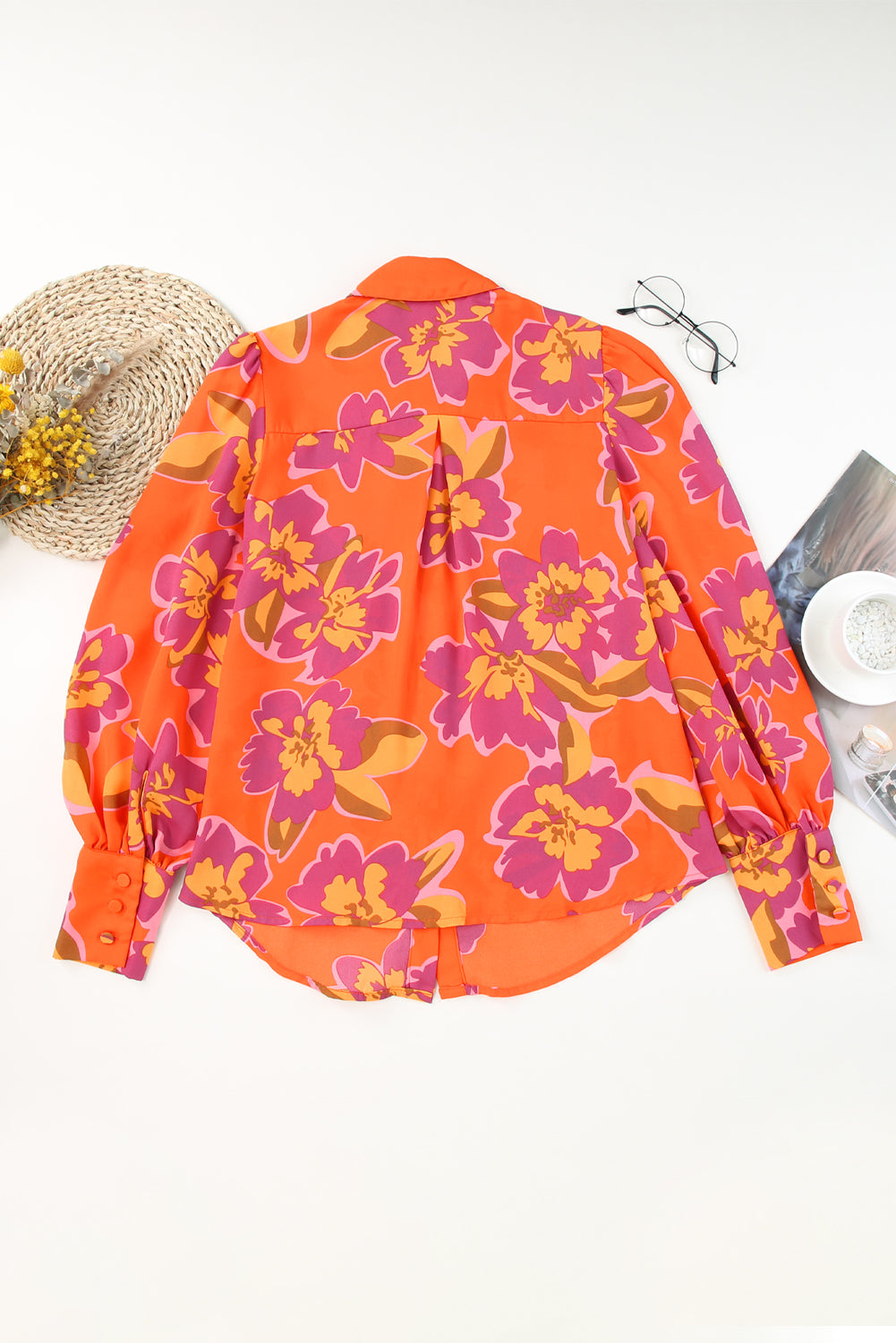 Floral Print Lantern Sleeve Shirt