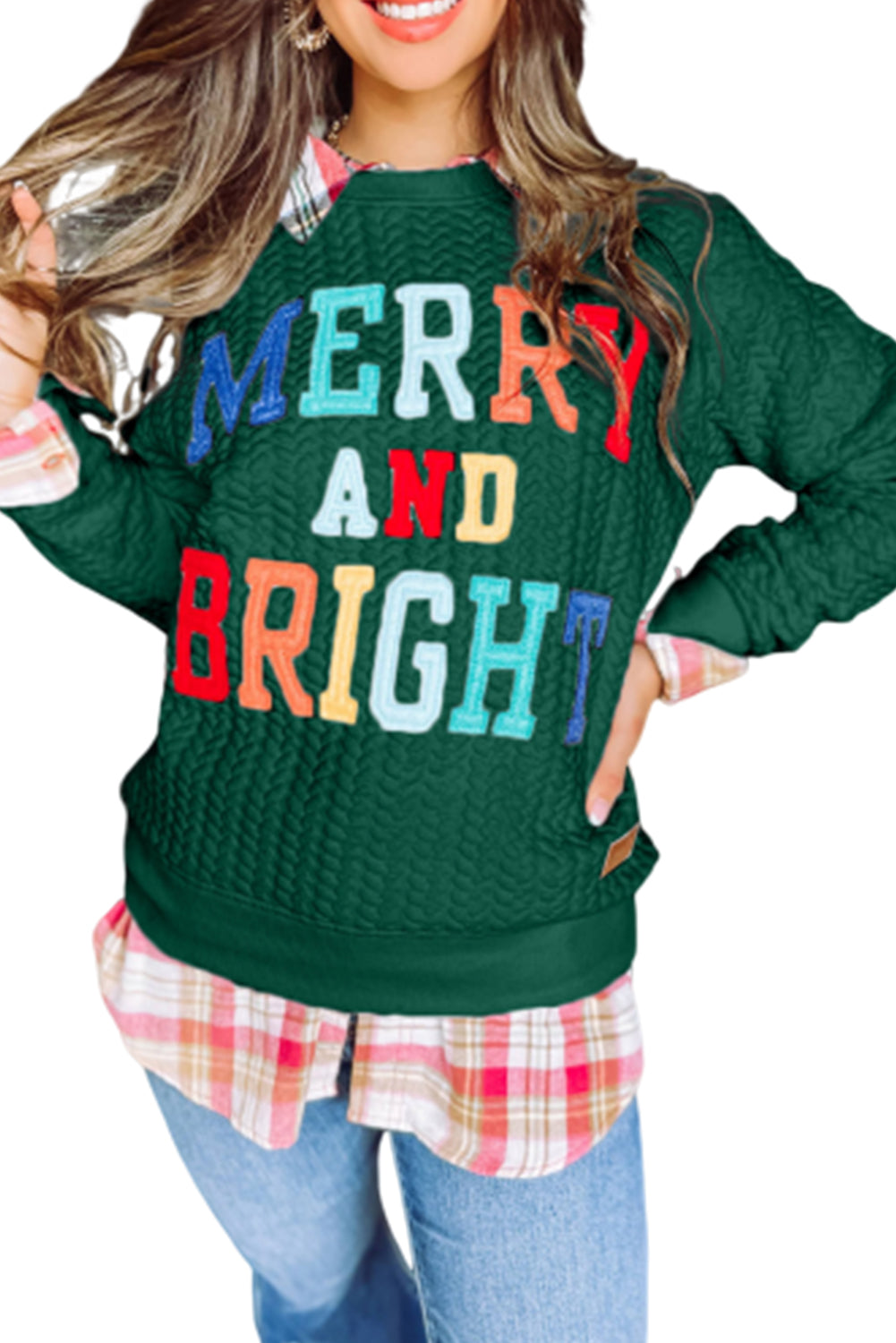 White Merry And Bright Cable Knit Pullover Sweatshirt